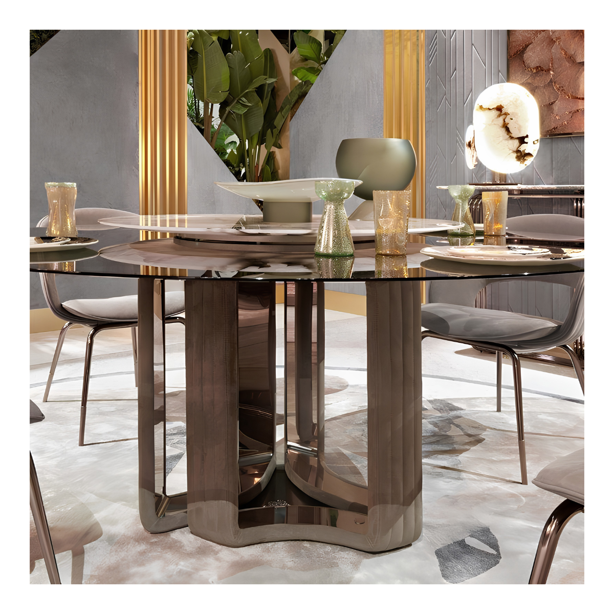 Smoke Round Glass Dining Table